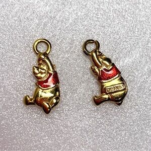 Disney Winnie The Pooh Charms Set of Two - Gold/Red, 0.75” Vintage c.1990’s